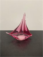 Cranberry glass sailboat rare sculture