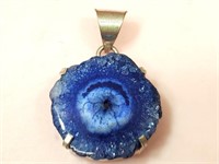 Blue Agate Pendant Stamped 925