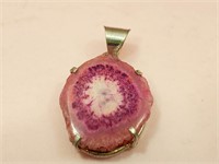 Pink Agate Pendant Stamped 925