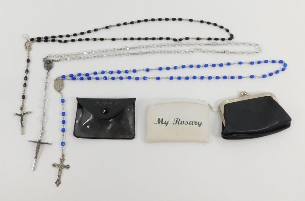 Lot of 3 Vintage Rosaries with Pouches
