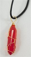 Natural Quartz Wire-Wrapped Pendant - Red