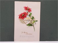 Merry Christmas Poinsettia Embossed Postcard