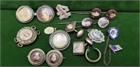 15PC MISC. VINTAGE PINS W/PHOTOS FROM EARLY 1900s