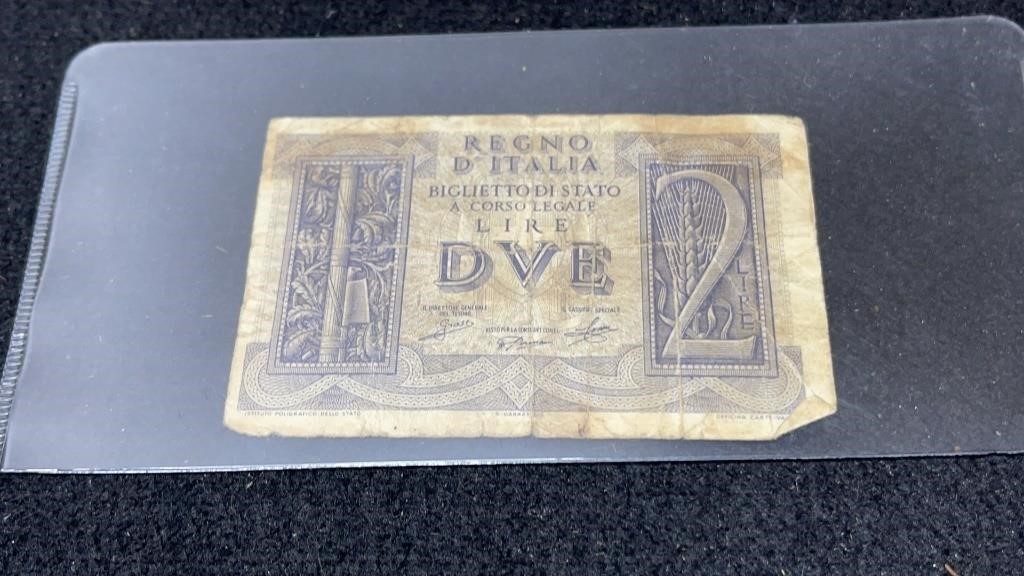 1939 Italy 2 Lire Paper Note