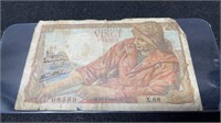 1943 German Occupation Bank Of France 20 Francs Pa