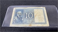 1938 Italy 10 Lire Paper Note