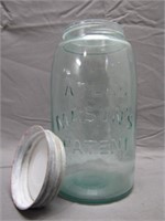 Vintage Slanted Glass Atlas Mason Jar W/Porcelain