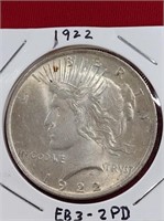1922 Peace Dollar Coin AU