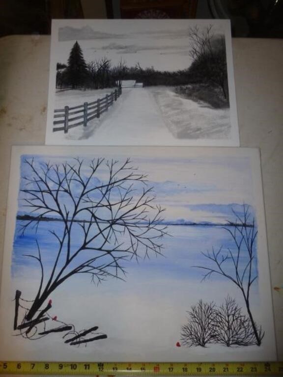 2pc Winter Scene Giclee Art Prints on Canvas