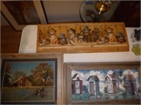 3pc Barn Wood Frame Wall Art & Clock