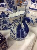 Blue and white swan pitcher