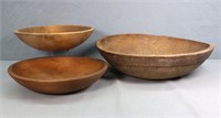 (3) Antique Treen Dough Bowls