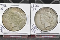 (2) Peace Silver Dollars: