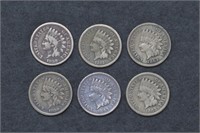 6 - CN Indian Head Cents 59,59,61,62,62,63
