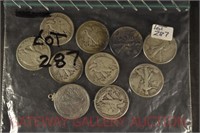 (10) Walking Liberty Silver Half Dollars: