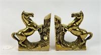 PAIR BRASS REARING HORSE BOOKENDS