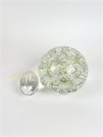 TWO CLEAR GLASS PAPERWEIGHTS