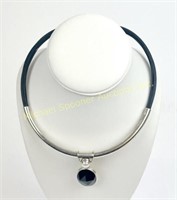 STERLING ONYX AND MABE PEARL PENDANT NECKLACE
