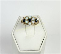 ENGLISH 9K GOLD SAPPHIRE AND OPAL RING