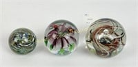 THREE GLASS PAPERWEIGHTS - TWO SIGNED