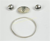 STERLING BANGLE BROOCH AND EARRINGS
