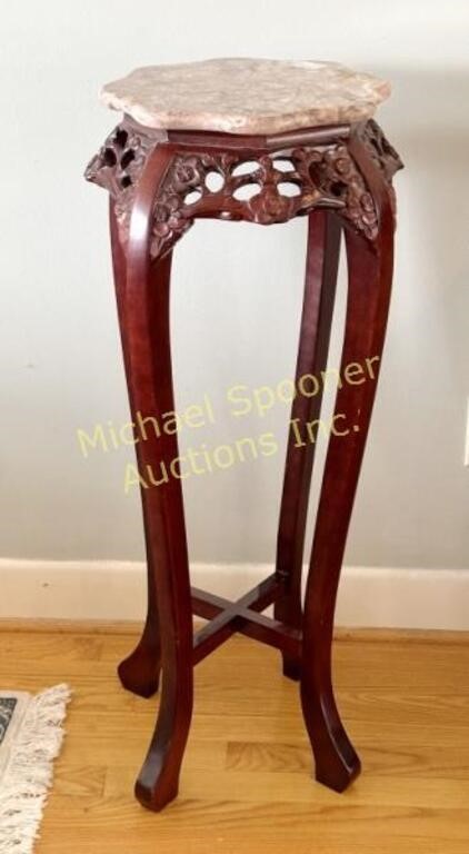 MAHOGANY MARBLE TOP PLANT STAND