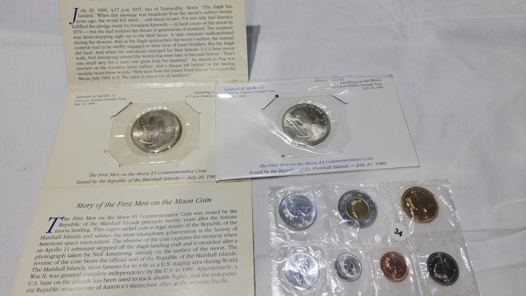 2 Marshall Islands $5 1989 space shuttle coins