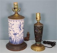 Chinese Blue & White Porcelain + Cloisonne Lamps
