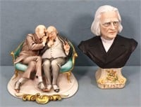 Bisque Bust + Figurine of Gossiping Men