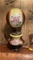 Vintage Hurricane Parlor Lamp Floral With brown