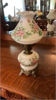 Vintage Floral Milk Glass Lamp 14"