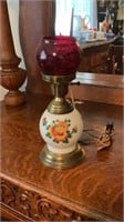 Vintage Floral Milk Glass Base with Cranberry Top