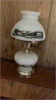 Vintage Currier & Ives Milk Glass Table Lamp 16"