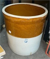 Vintage Stoneware Brown/Cream 6 Gallon Crock