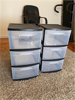 Pair 4-Drawer Plastic Rolling Storage Cabinets
