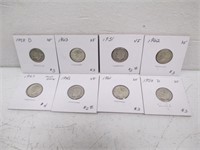 Lot of 8 Silver Pre 1964 Roosevelt Dimes -