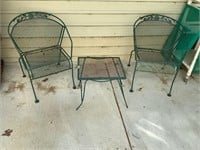 3 piece wrought iron patio set- chairs and table