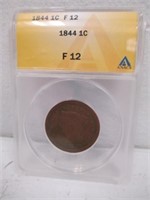 ANACS F12 1844 Large Braided Cent Penny