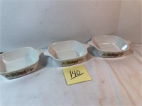3 pieces Corning ware, no lids