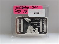 1oz .999 Silver Veterans Day 1973 Art Bar