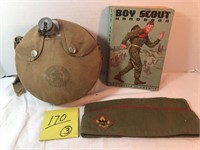 Boy Scout handbook, canteen & hat