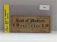 1862 Bank of Madison Ten Cent Note