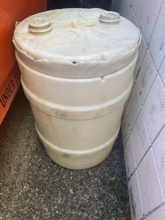 Approx 35 gallon White Plastic Storage Drum