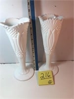 2 milk glasses vases 12"