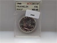 ACG 1960 MS65 90% Silv Franklin Half $1