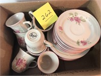 Set of 8 sm. plates, cups, saucers, pink flowers
