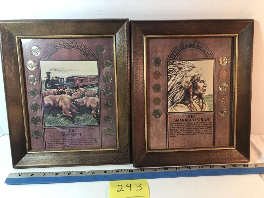 Framed Buffalo Nickel & Indian head penny sets