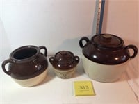 3 USA pottery pots, 2 w/lids