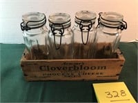 4 glass clamp lid jars in Cloverbloom cheese box