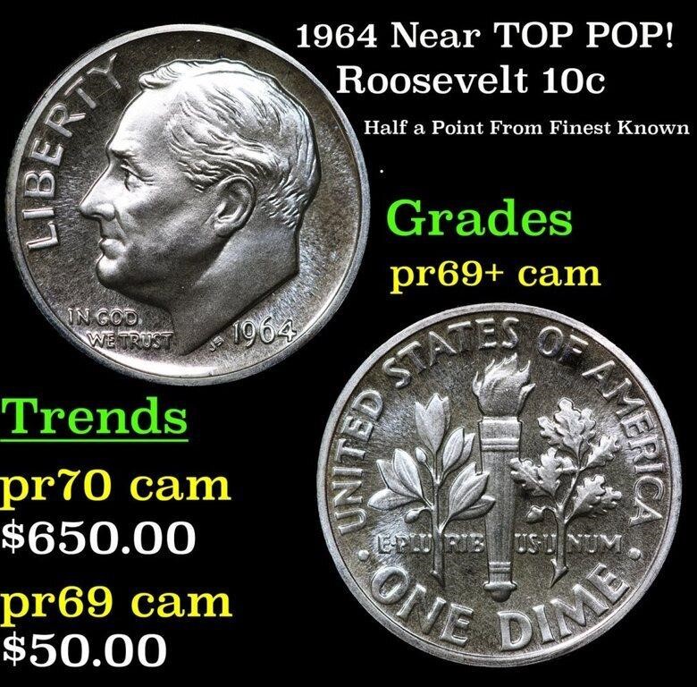 Proof 1964 Roosevelt Dime Near TOP POP! 10c Graded